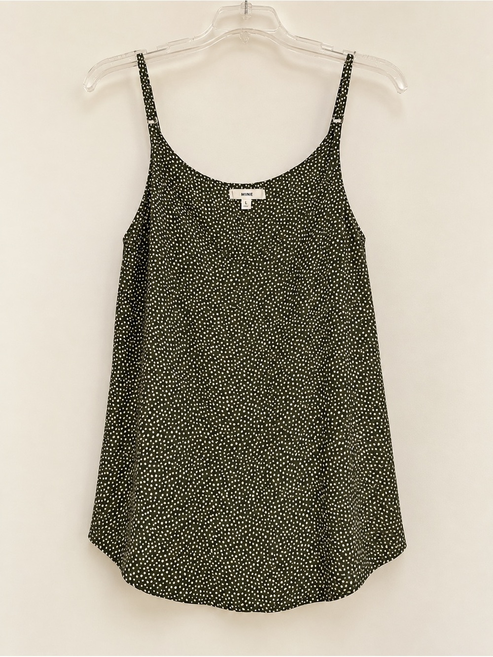 Mine Olive White Dots Cami Style Top Boho Peasant NWT L #2393